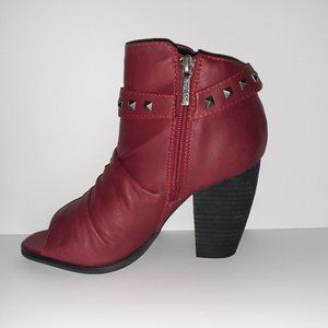 Ruby Red Stud Strap Peep Toe Ankle Boot 6.5 Size